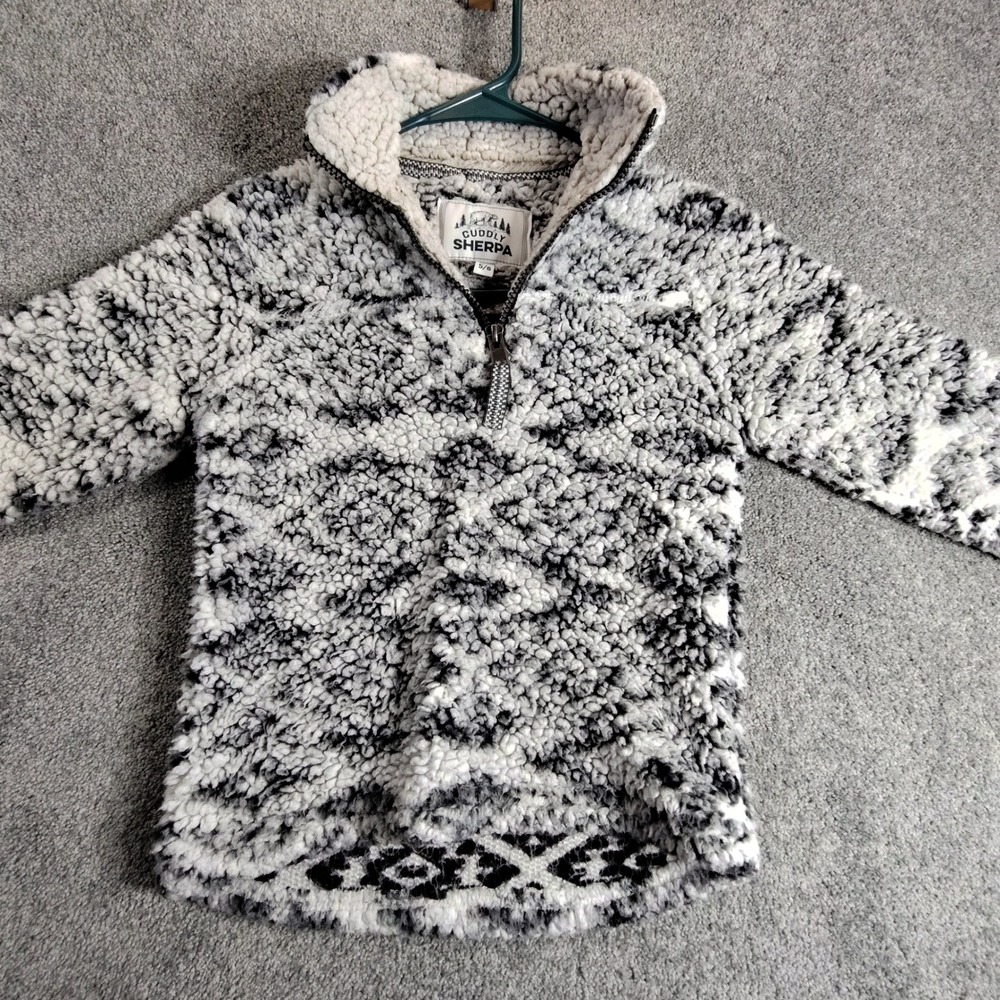 Cuddly Sherpa Pullover Quarter Zip Fuzzy Fleece Sweatshirt Gray Black Size 5/6